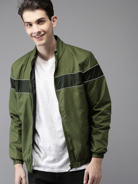 

HERE&NOW Men Olive Green Solid Sporty Jacket