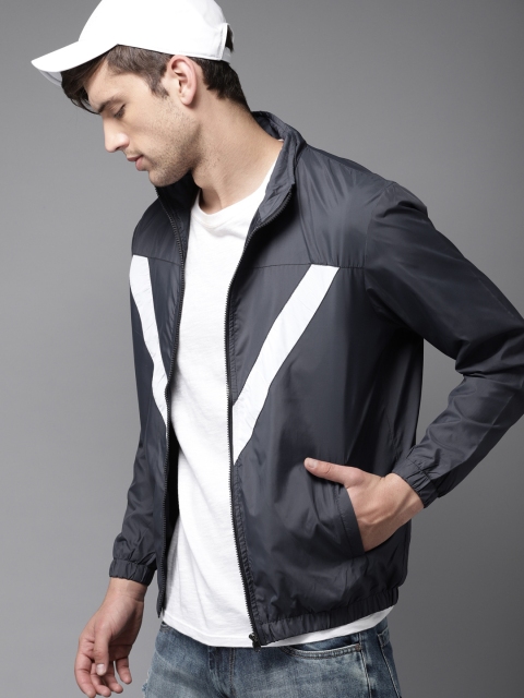 

HERE&NOW Men Navy Blue Solid Lightweight Sporty Jacket