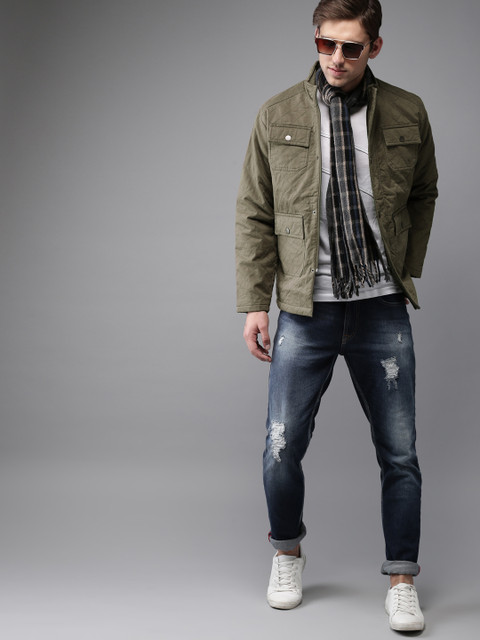 

Moda Rapido Men Olive Green Solid Quilted Jacket