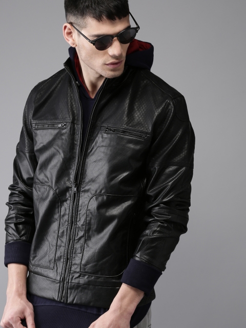 

Moda Rapido Men Black Solid Biker Jacket