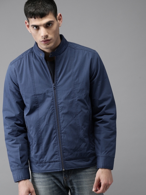 

HERE&NOW Men Navy Blue Solid Padded Jacket