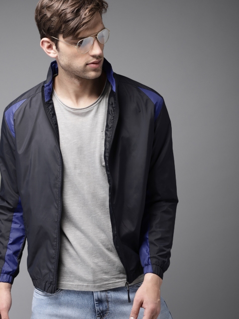 

HERE&NOW Men Navy Blue Solid Lightweight Sporty Jacket
