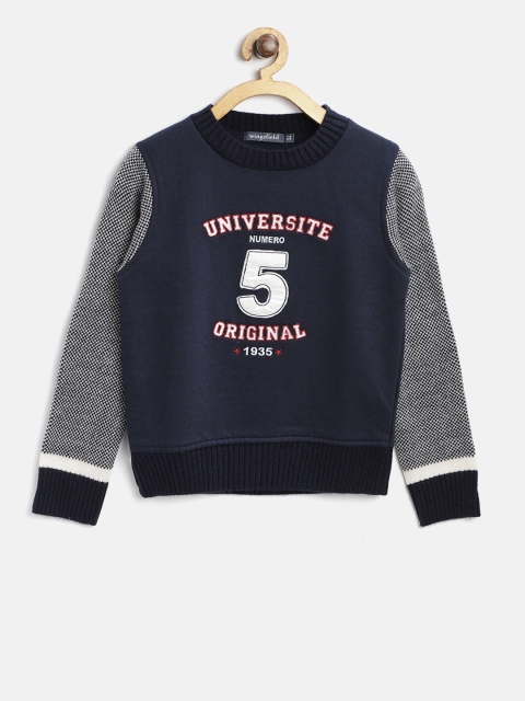 

Wingsfield Boys Navy Self Design Sweater, Navy blue