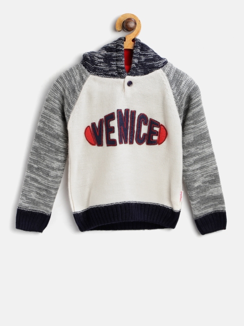 

Wingsfield Boys Off-White & Grey Applique-Detail Hooded Pullover