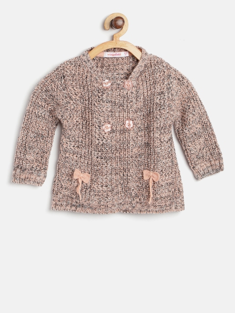 

Wingsfield Girls Peach-Coloured & Black Self Design Cardigan