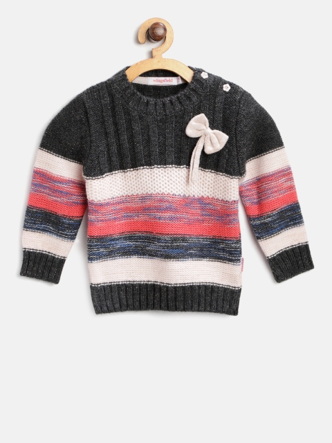 

Wingsfield Girls Charcoal Grey & Pink Striped Pullover