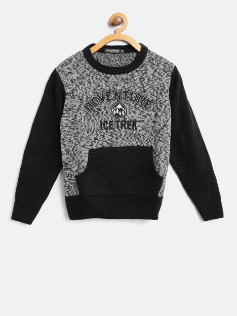 

Wingsfield Boys Grey & Black Self Design Pullover