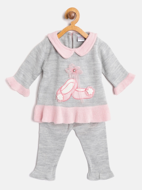 

Wingsfield Girls Grey Melange & Pink Applique Sweater with Pyjamas