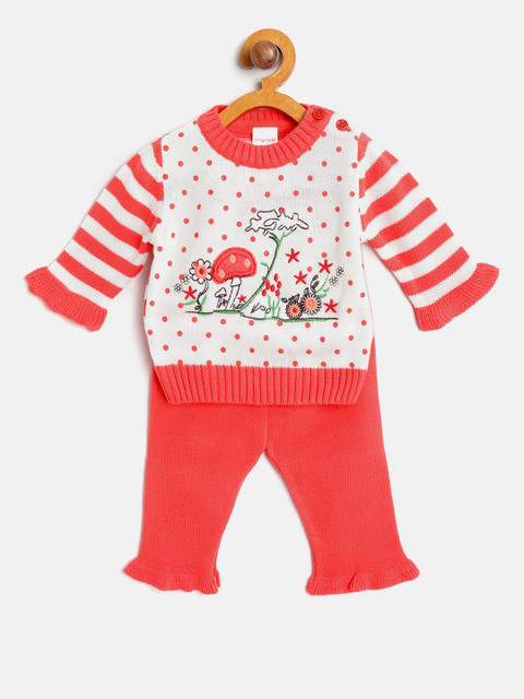 

Wingsfield Girls Coral Orange & Off-White Printed Sweater with Pyjamas