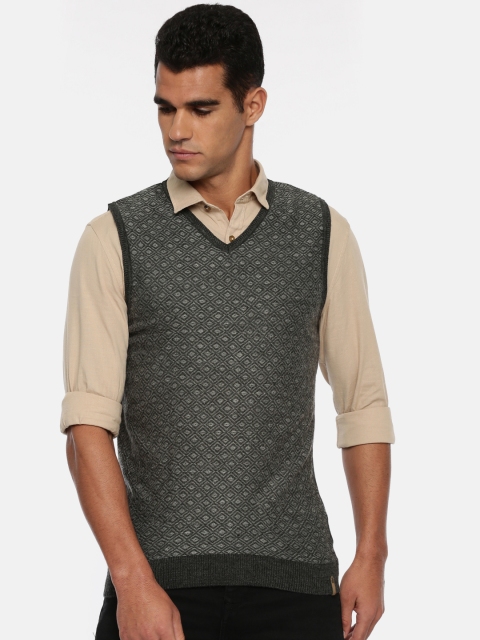 

Peter England Men Grey Self Design Sweater Vest