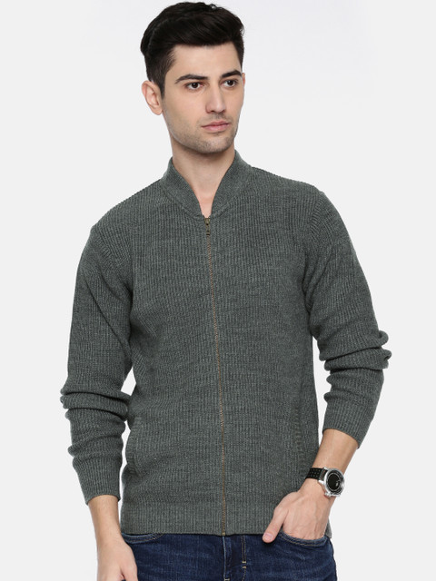 

Peter England Casuals Men Grey Solid Front-Open Sweater