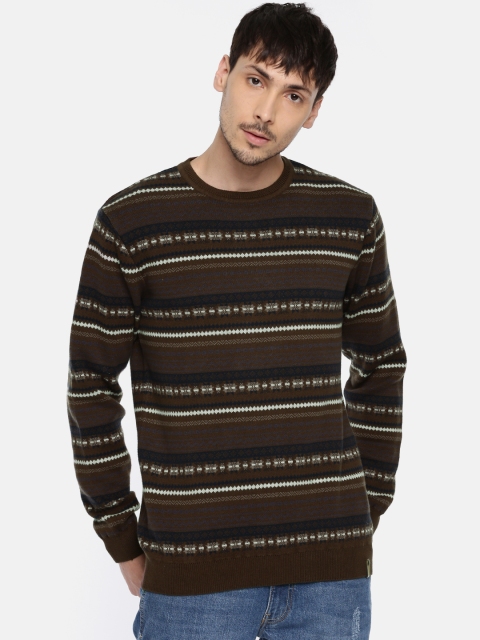 

Peter England Casuals Men Brown & Navy Striped Pullover