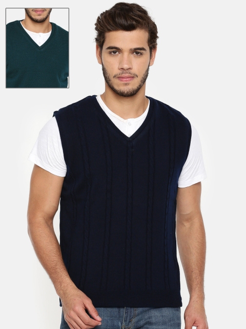 

Peter England Men Navy Blue Reversible Sweater Vest