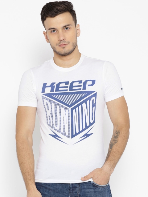 

Peter England Men White & Blue Printed Round Neck T-shirt