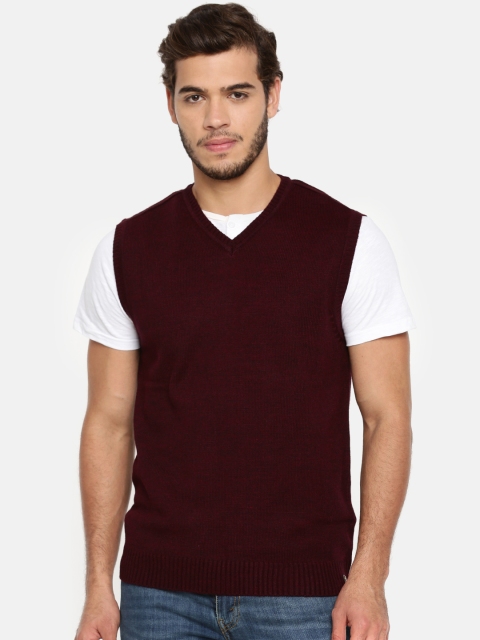 

Peter England Men Maroon Solid Sweater Vest