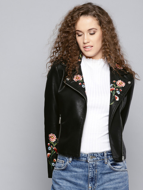 

VividArtsy Women Black Solid Biker Jacket