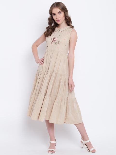 

Shakumbhari Women Brown Self Design Fit and Flare Dress