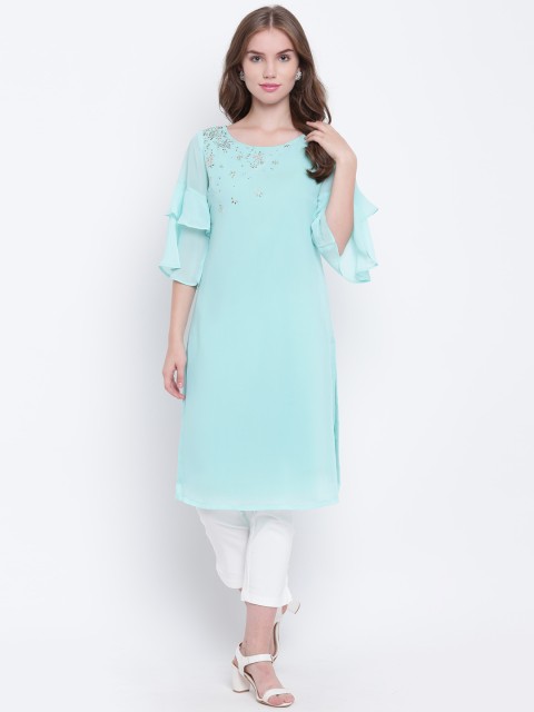 

Shakumbhari Women Blue Embellished Straight Kurta