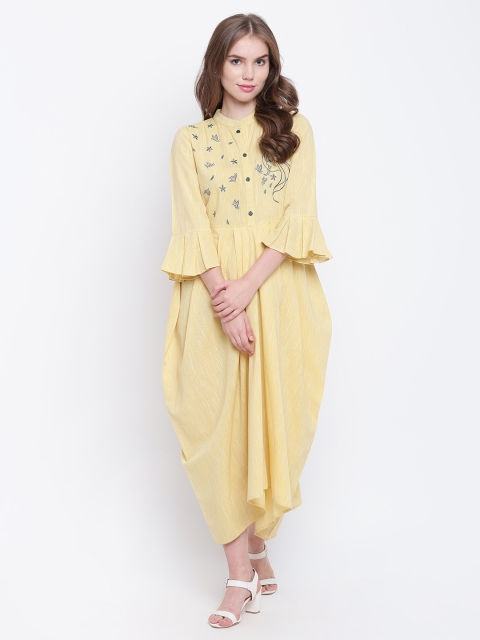 

Shakumbhari Women Yellow Solid Fit and Flare Dress