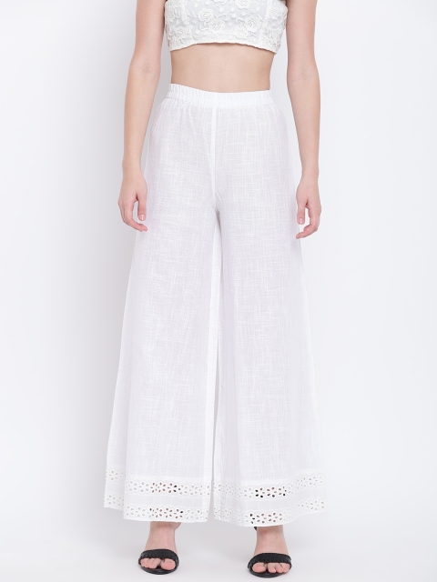 

Shakumbhari Women White Hem Design Wide Leg Palazzos