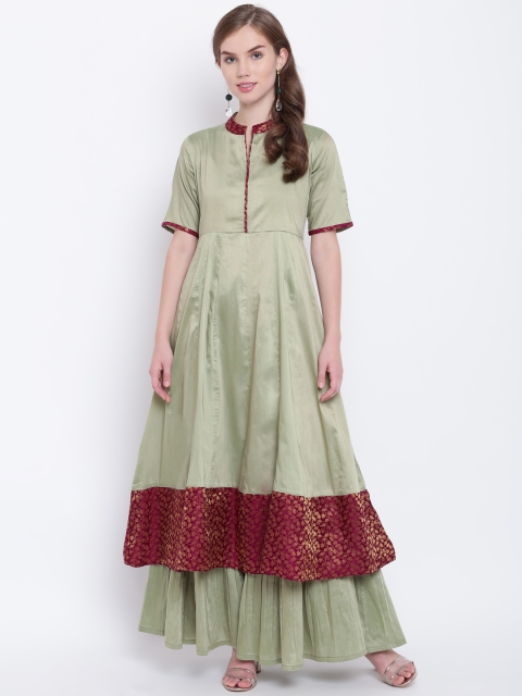 

Shakumbhari Women Green & Maroon Solid Kurta with Sharara