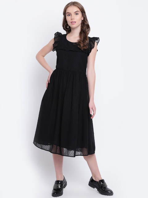 

Shakumbhari Women Black Solid Fit and Flare Dress