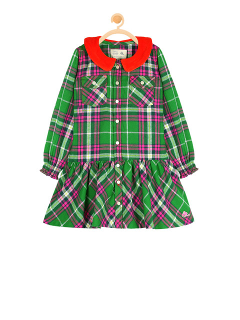 

Cherry Crumble Girls Green Checked Shirt Dress