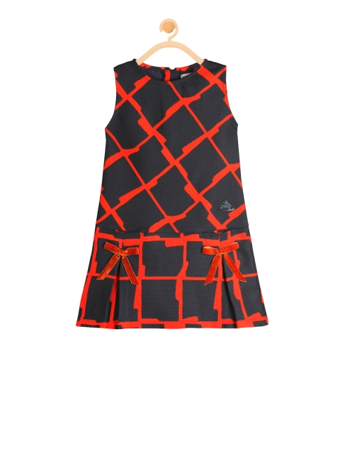 

Cherry Crumble Girls Black Checked Drop-Waist Dress