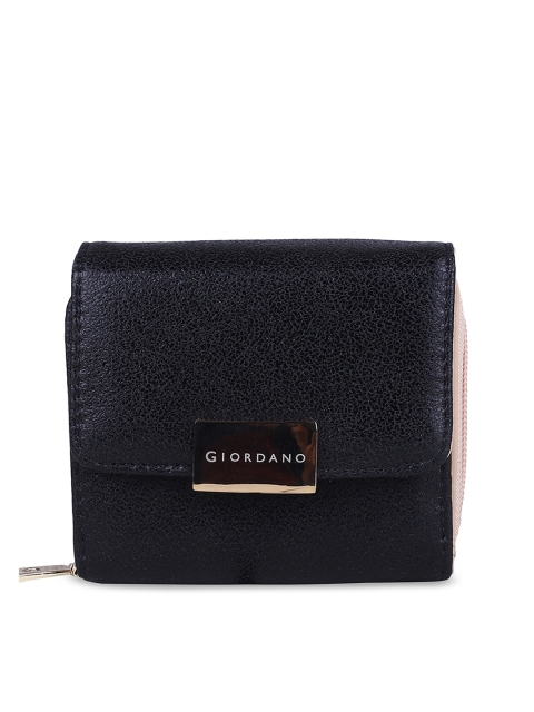 

GIORDANO Women Black Textured Three Fold Wallet