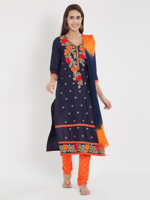 

Viva N Diva Blue & Orange Cotton Blend Unstitched Dress Material