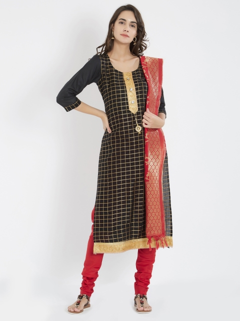 

Viva N Diva Black & Red Silk Blend Unstitched Dress Material