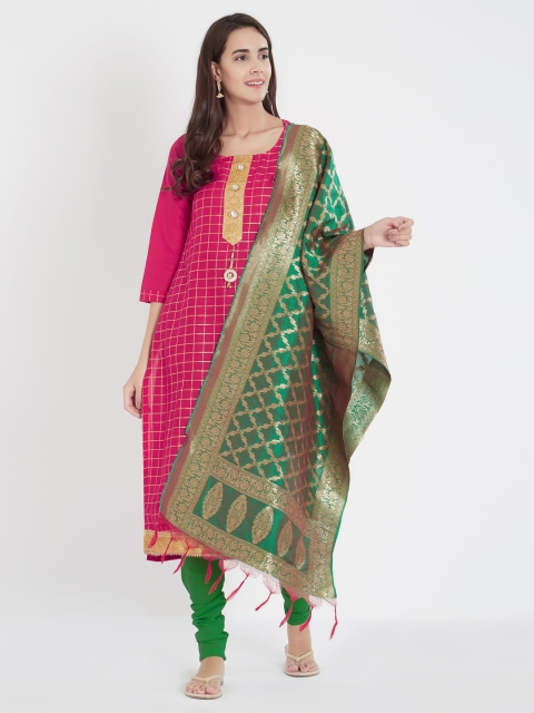 

Viva N Diva Pink & Green Silk Blend Unstitched Dress Material