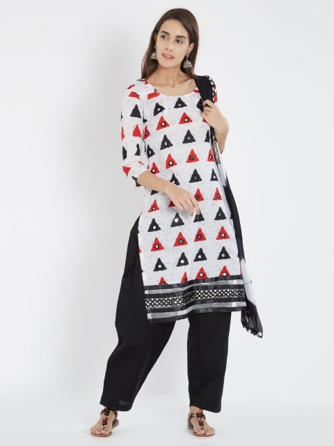 

Viva N Diva White & Black Cotton Blend Unstitched Dress Material
