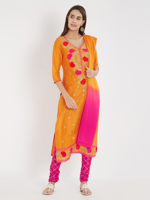 

Viva N Diva Orange & Pink Cotton Blend Unstitched Dress Material