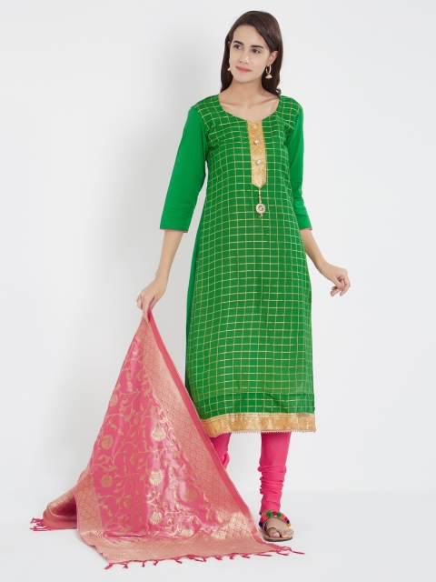 

Viva N Diva Green & Pink Silk Blend Unstitched Dress Material