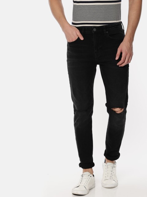 

AMERICAN EAGLE OUTFITTERS Men Black Super Skinny Fit Mid-Rise Slash Knee Stretchable Jeans
