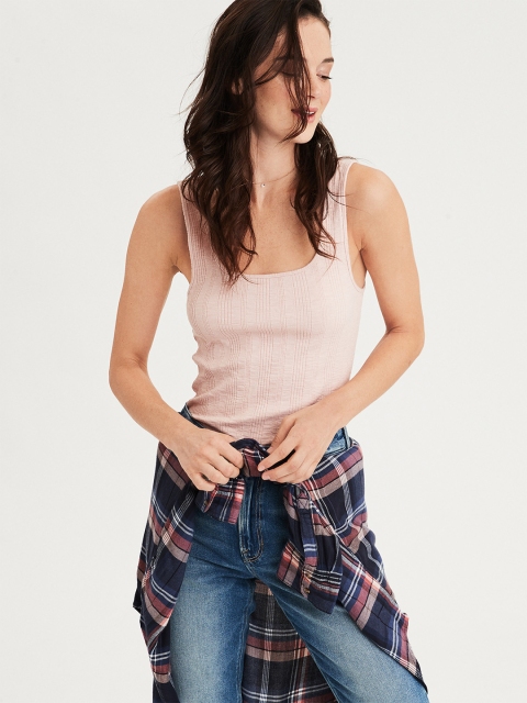 

AMERICAN EAGLE OUTFITTERS Women Off-White Striped Knitted Top