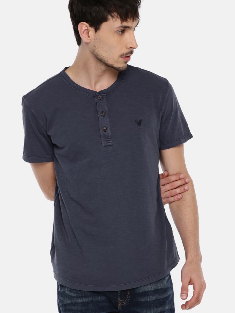 

AMERICAN EAGLE OUTFITTERS Men Blue Solid Henley Neck T-shirt