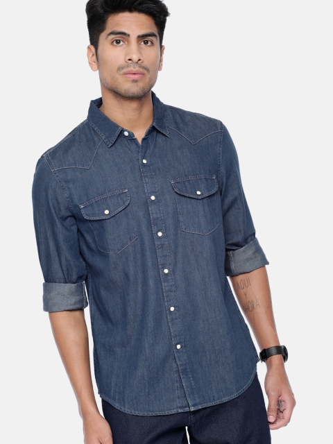 

AMERICAN EAGLE OUTFITTERS Men Blue Regular Fit Solid Chambray Casual Shirt