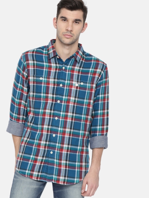 

AMERICAN EAGLE OUTFITTERS Men Blue Regular Fit Checked Casual Shirt