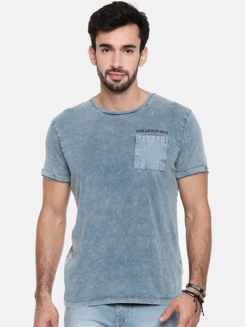 

Breakbounce Men Blue Printed Round Neck T-shirt