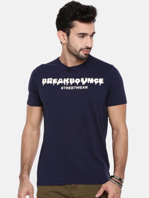 

Breakbounce Men Navy Blue Printed Round Neck T-shirt