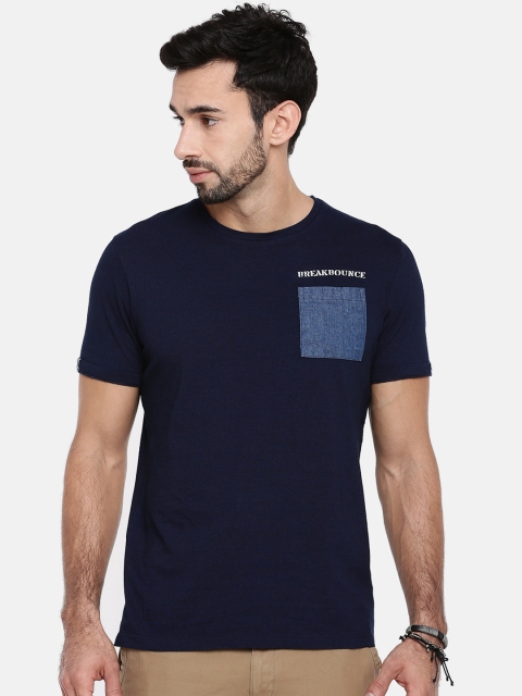 

Breakbounce Men Navy Blue Printed Round Neck T-shirt