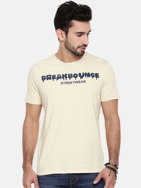 

Breakbounce Men Cream-Coloured Printed Round Neck T-shirt