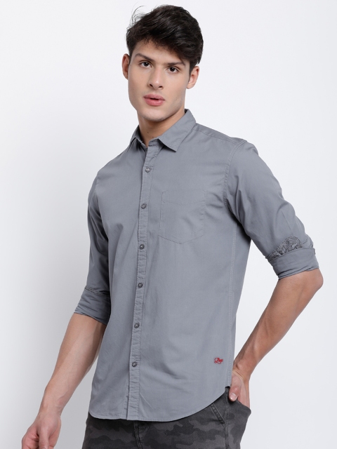 

LOCOMOTIVE Men Grey Slim Fit Solid Casual Shirt