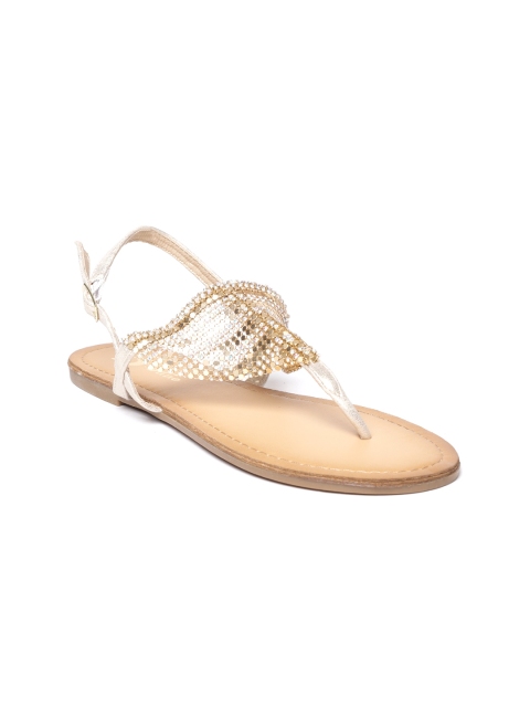 

Dune London Women Gold-Toned Embellished Open Toe Flats