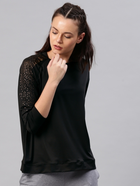 

HRX by Hrithik Roshan Women Black Solid Round Neck Training T-shirt