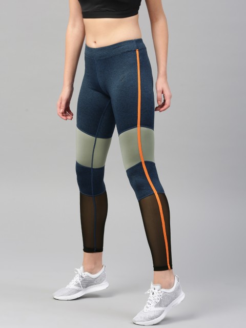 

HRX by Hrithik Roshan Women Blue & Grey Colourblocked Rapid Dry Running Tights