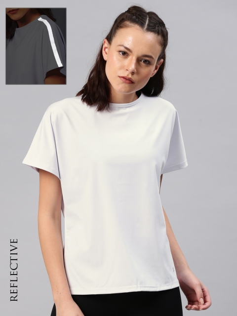 

HRX by Hrithik Roshan Women White Solid Round Neck Running T-shirt