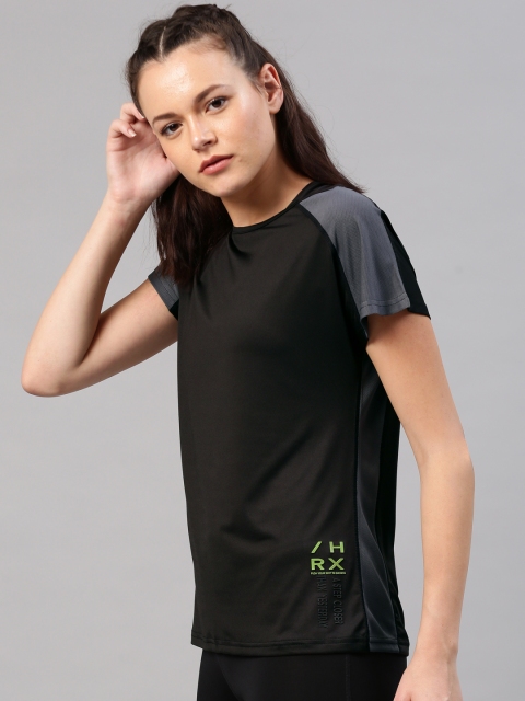 

HRX by Hrithik Roshan Women Black Solid Round Neck Running T-shirt